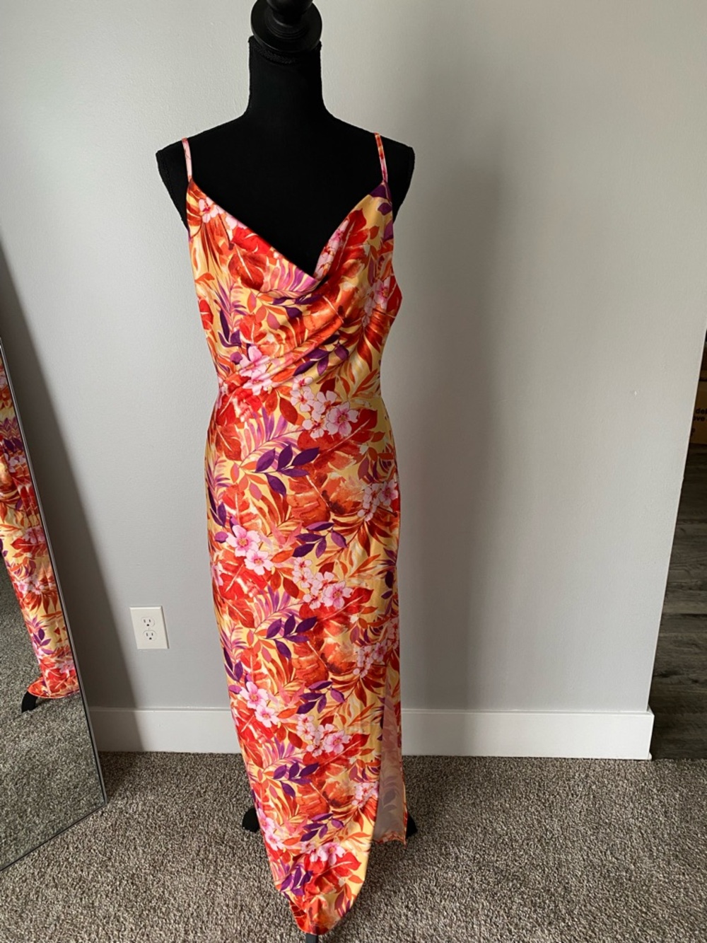iris Floral Cowl Neck Maxi Dress in Orange, Purple and Pink